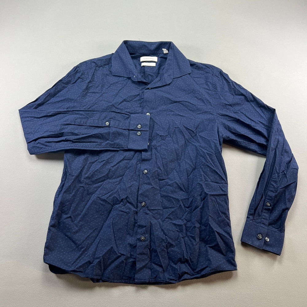 Calvin Klein Dress Shirt Mens 15.5 Blue Geometric Slim Fit Business Office Wear